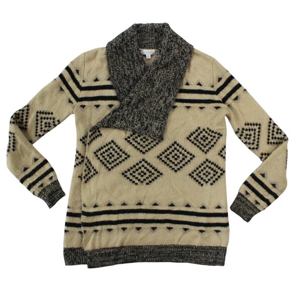 Charming Charlie Southwestern Shawl Collar Sweater Small Beige Black - Picture 1 of 7